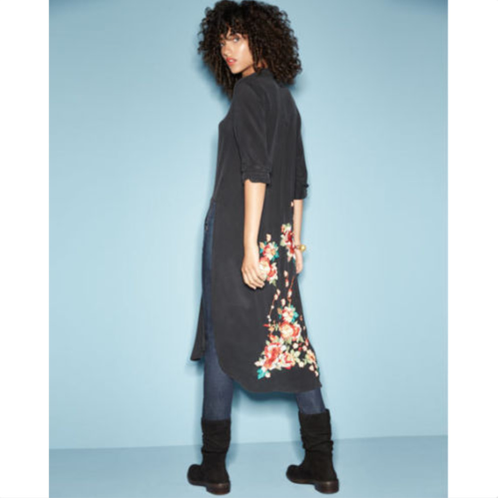 Johnny Was Cherry Floral Embroidered Duster Top XS